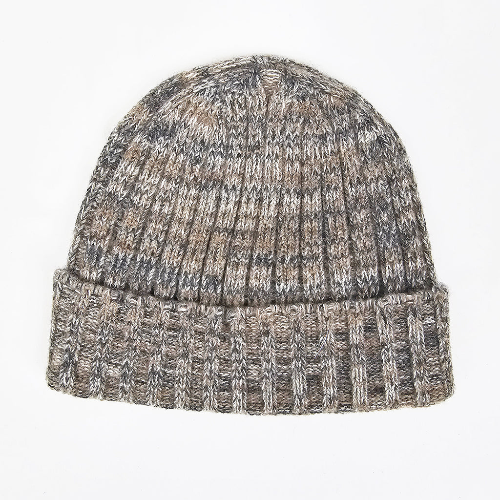 Cappello in cashmere a coste melange beige e grigio - Made in Italy