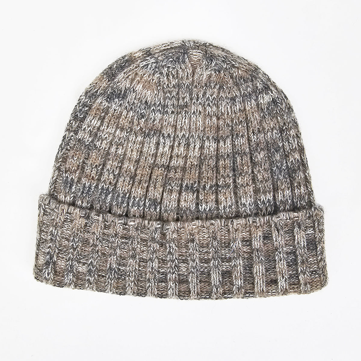 Cappello in cashmere a coste melange beige e grigio - Made in Italy