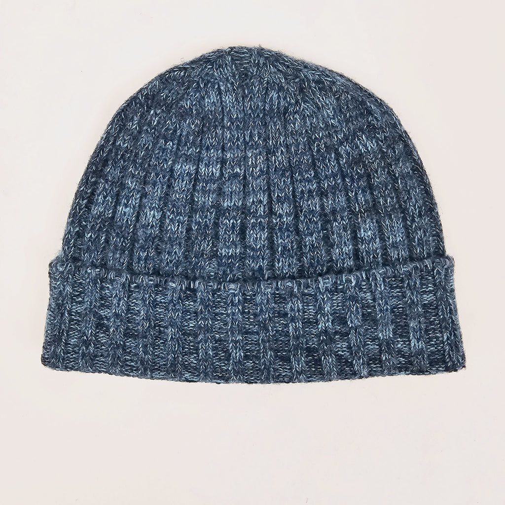 Cappello in cashmere a coste blu melange - Made in Italy