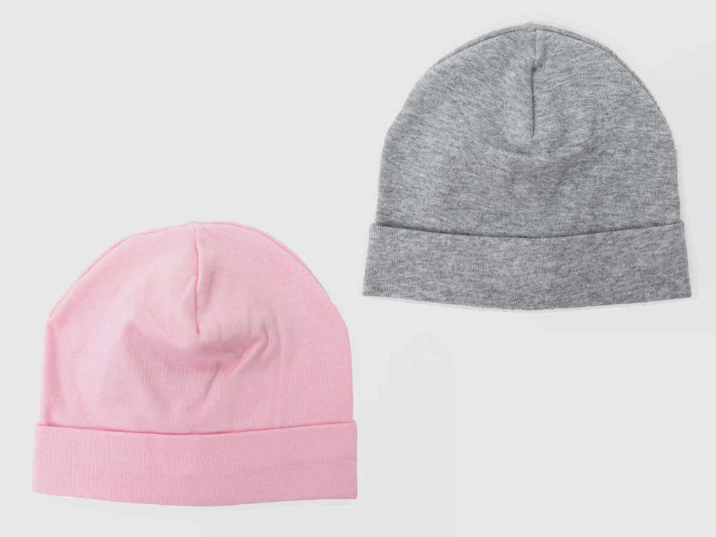 Set grigio/rosa - cappelli bimba - berretti di cotone elasticizzato tinta unita