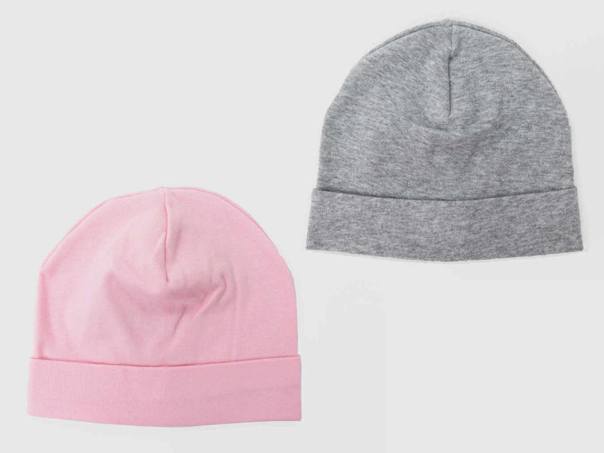 Set grigio/rosa - cappelli bimba - berretti di cotone elasticizzato tinta unita
