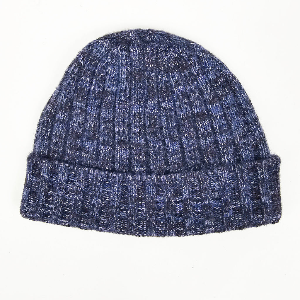 Cappello in cashmere a coste blu e marrone melange - Made in Italy