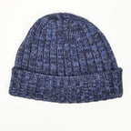 Cappello in cashmere a coste blu e marrone melange - Made in Italy