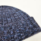 Cappello in cashmere a coste blu e marrone melange - Made in Italy detail