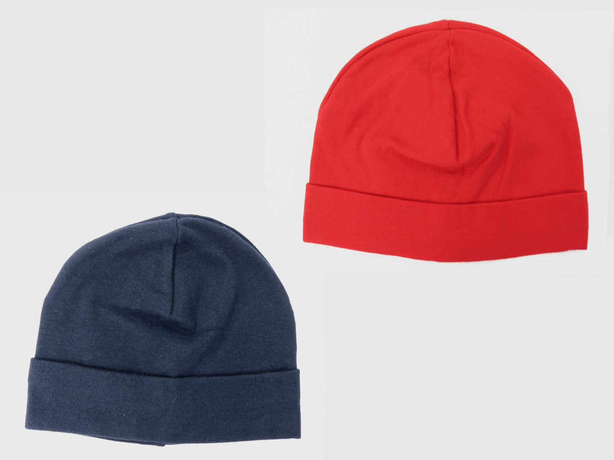 Set rosso/blu - cappelli bimbo - berretti di cotone elasticizzato tinta unita