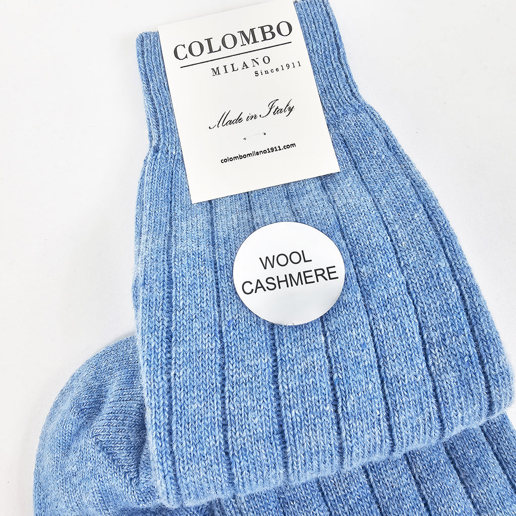 Calze lunghe a costa in Cashmere - denim detail