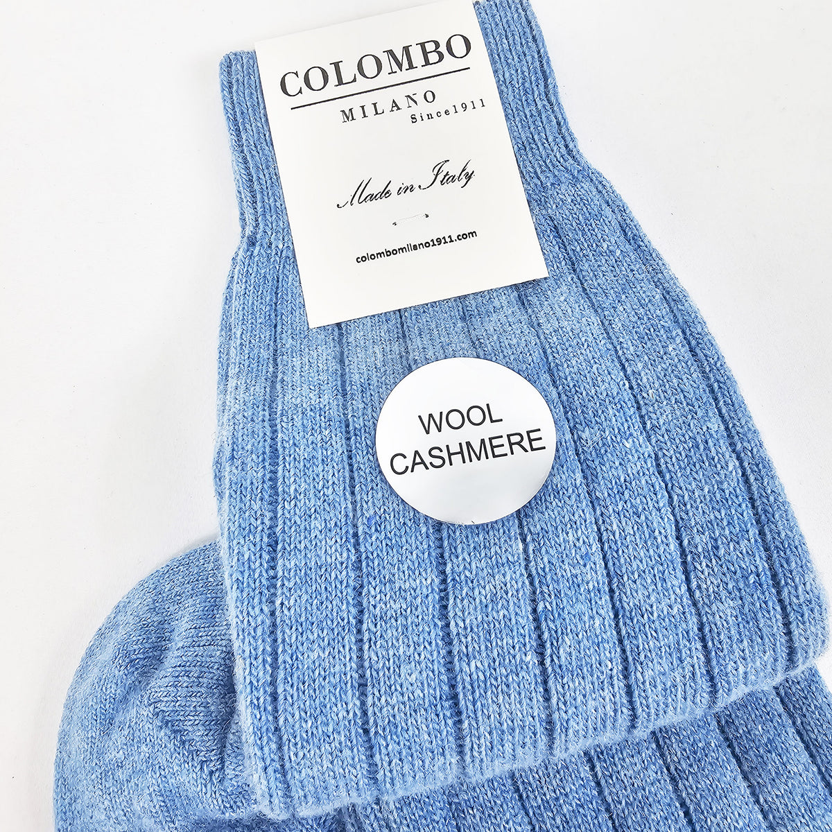 Calze lunghe a costa in Cashmere - denim detail