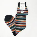 Calze lunghe in Cashmere a righe fini colorate con lurex nero