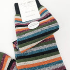 Calze lunghe in Cashmere a righe fini colorate con lurex nero dettaglio