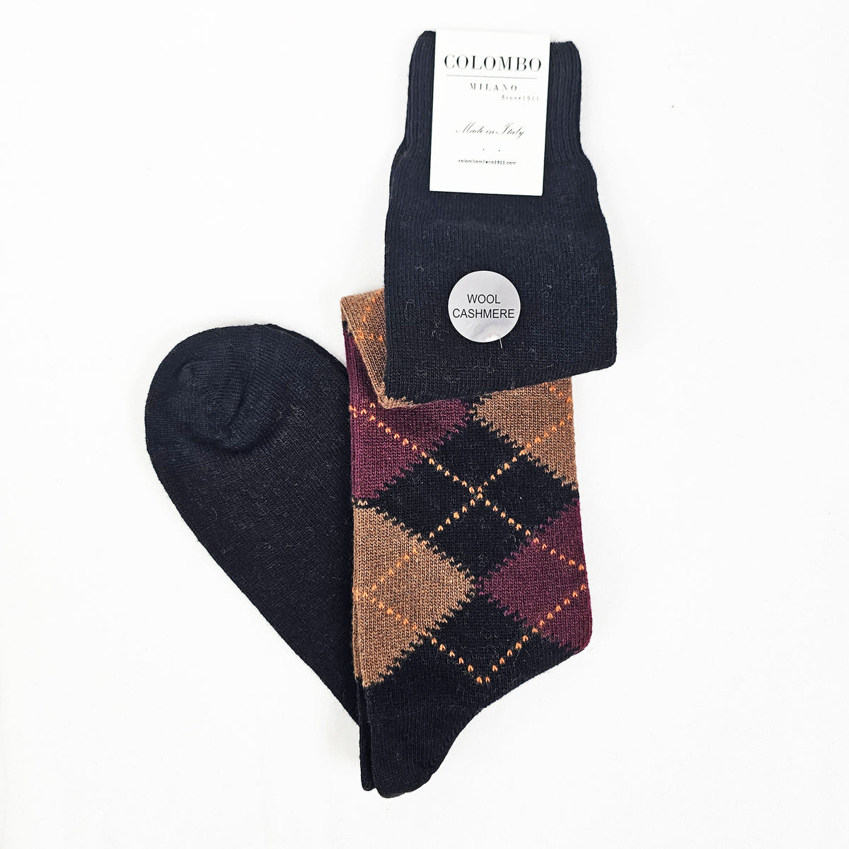 Calze lunghe a rombi in Cashmere colori scuri nero