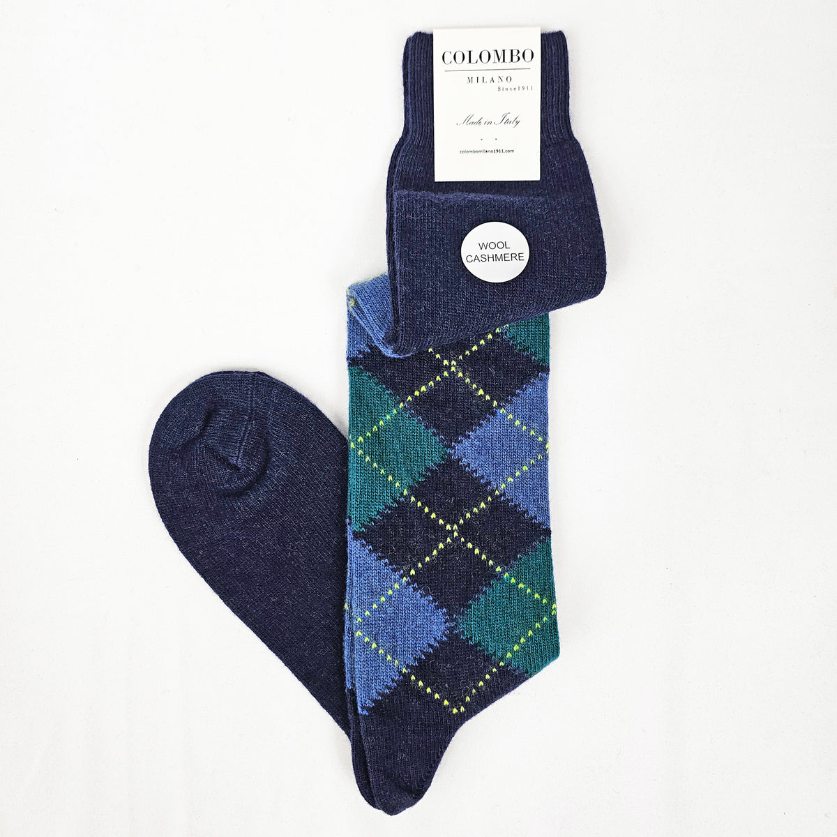 Calze lunghe a rombi in Cashmere colori scuri blu