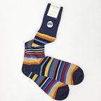 Calze lunghe in Cashmere - righe multicolor blu dettaglio