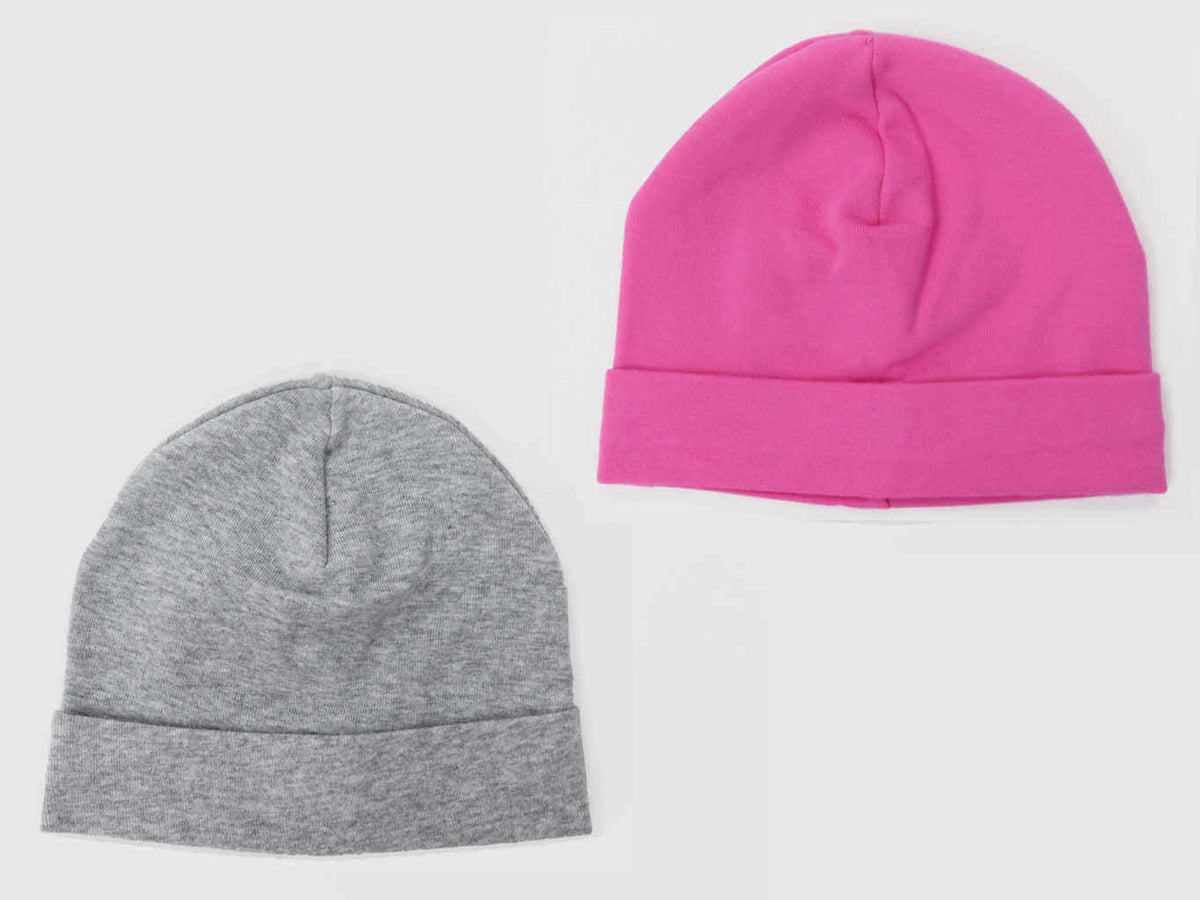 Set grigio/fucsia - cappelli bimba - berretti di cotone elasticizzato tinta unita