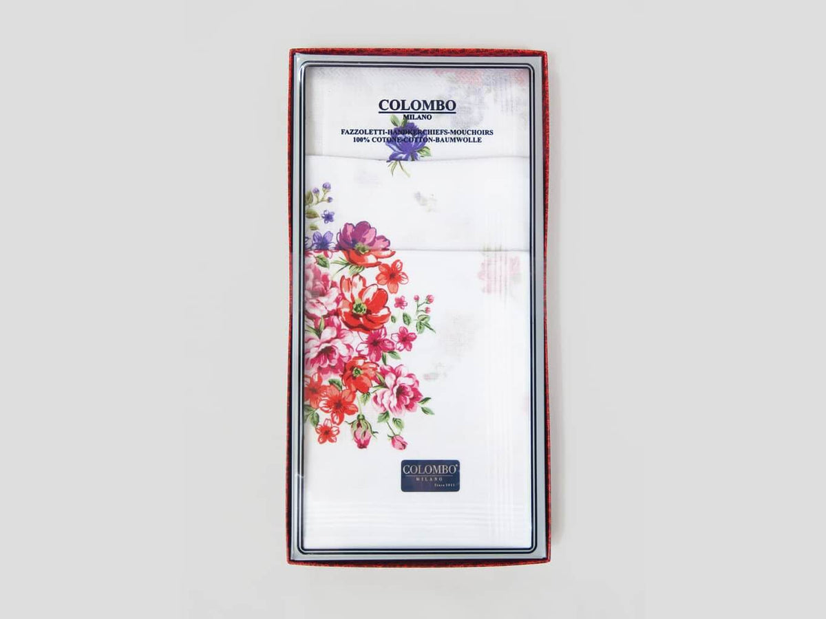 Scatola frontale - Victoria - fazzoletti di cotone da donna floreali con tinte forti