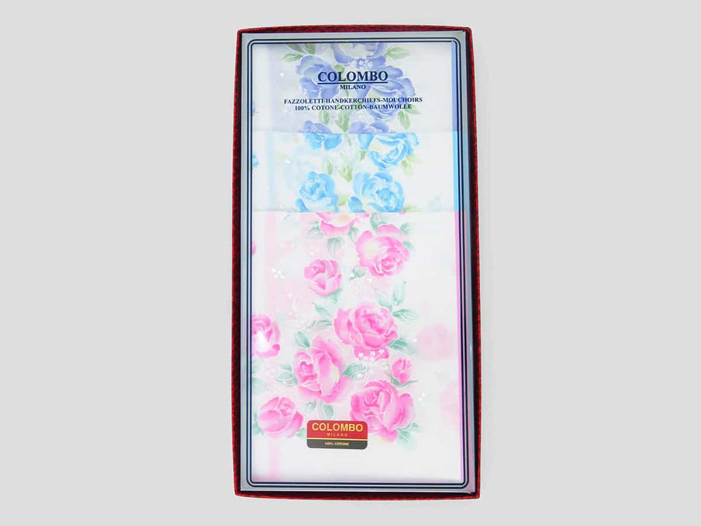 Scatola frontale - Grazia - fazzoletti di cotone da donna con stampa di rose pastello
