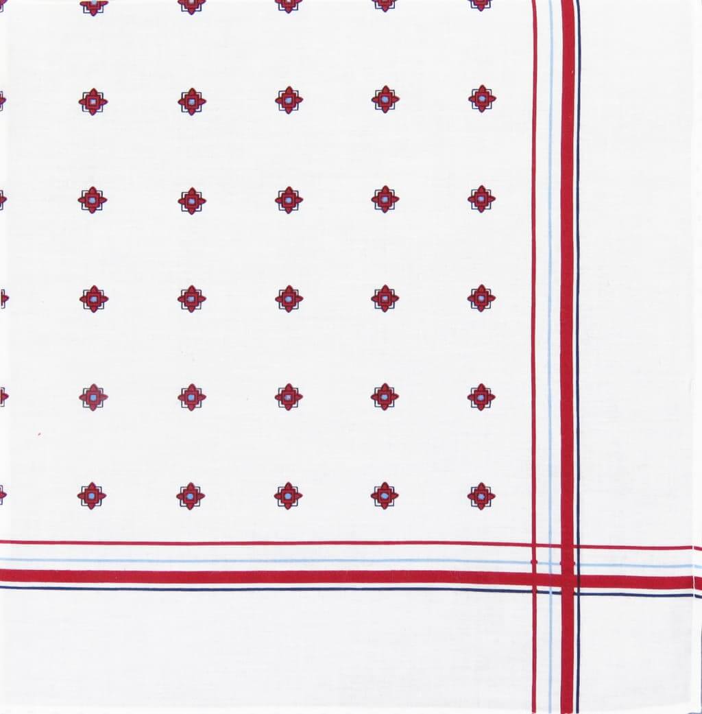 Variante rossa - Zaffiro - fazzoletto di cotone da uomo stampato con motivi geometrici e righe in tre diversi colori
