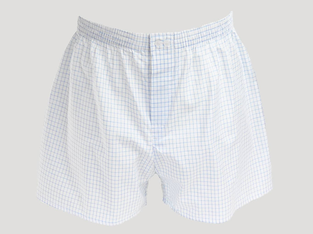 Kent - Boxer da uomo in cotone bianchi a quadretti blu