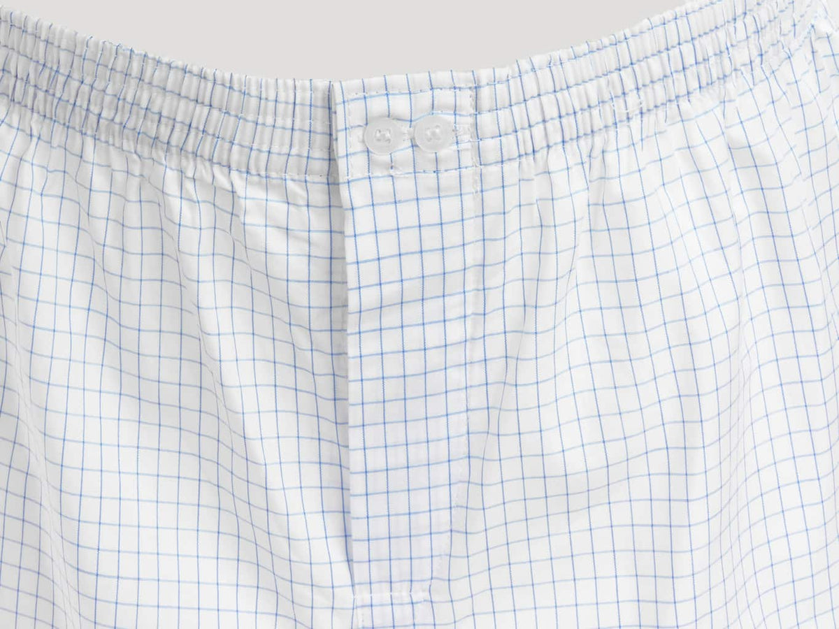Dettaglio Kent - Boxer da uomo in cotone bianchi a quadretti blu