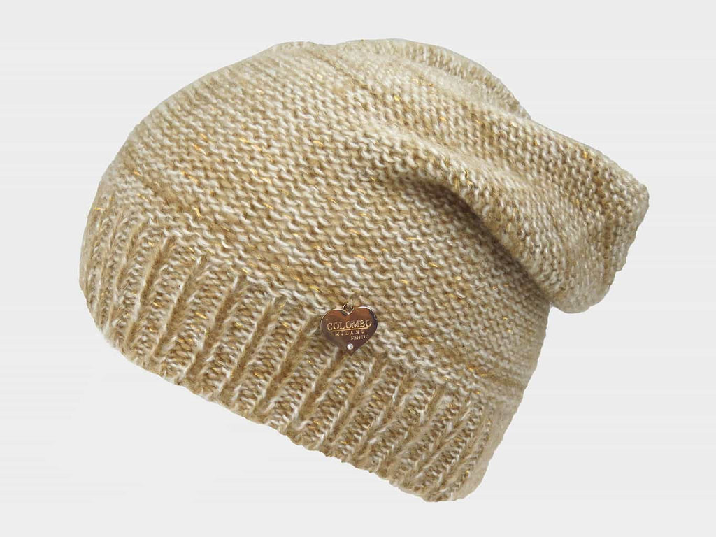 beige - cappello da donna finissaggio mohair con lurex e cuoricino oro