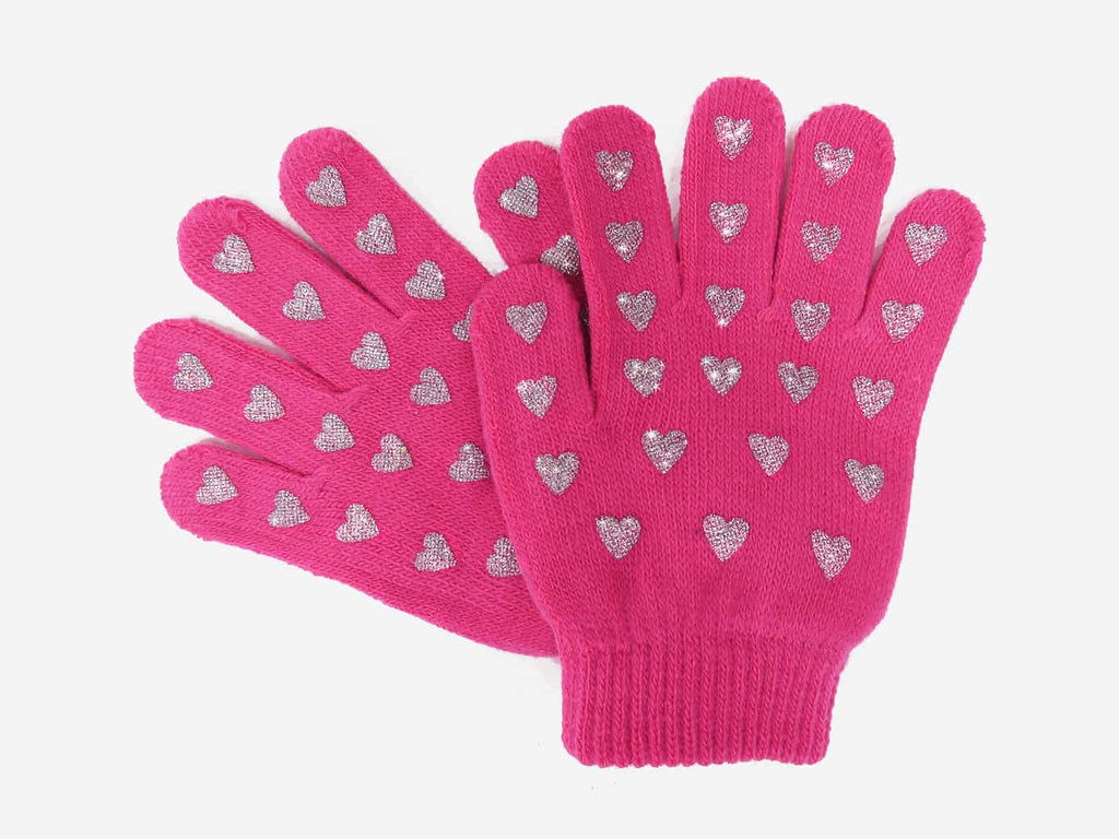 guanti da bimba rosa con cuori glitter argento