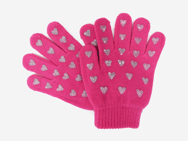 guanti da bimba rosa con cuori glitter argento
