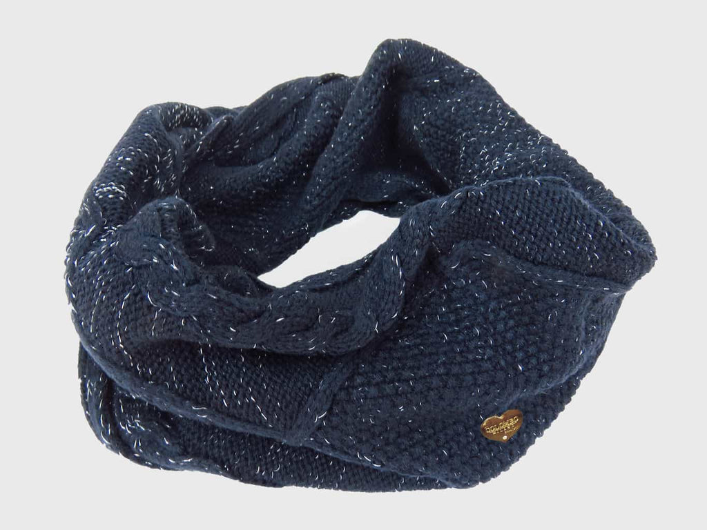 blu - sciarpa ad anello da donna lavorata a trecce e rombi con lurex