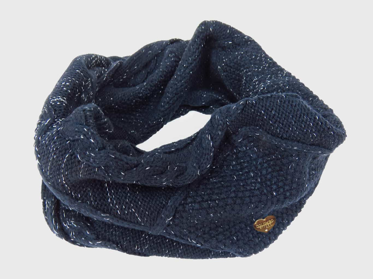 blu - sciarpa ad anello da donna lavorata a trecce e rombi con lurex