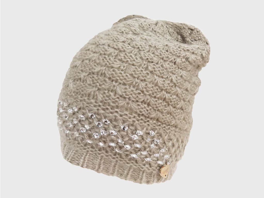 beige - berretto da donna lavorato a maglia con brillantini