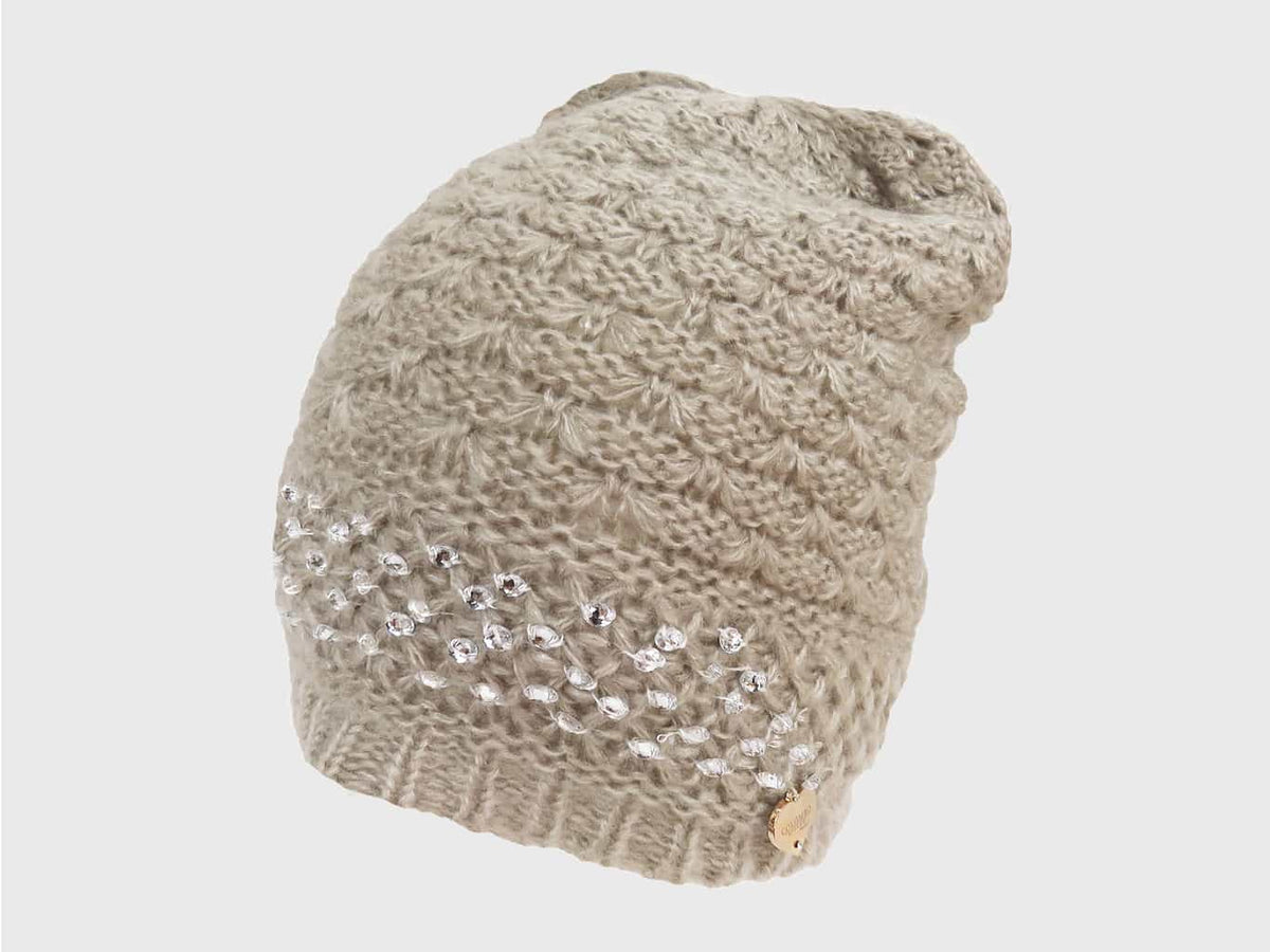 beige - berretto da donna lavorato a maglia con brillantini