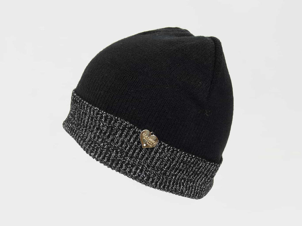 Nero - cappello da donna con risvolto di lurex argento