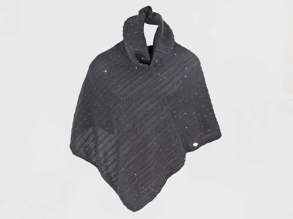 Grigio - poncho con paillettes da donna e medaglietta oro a cuore