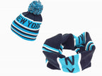 Azzurro - completo di sciarpa ad anello e berretto con pompon jacquard